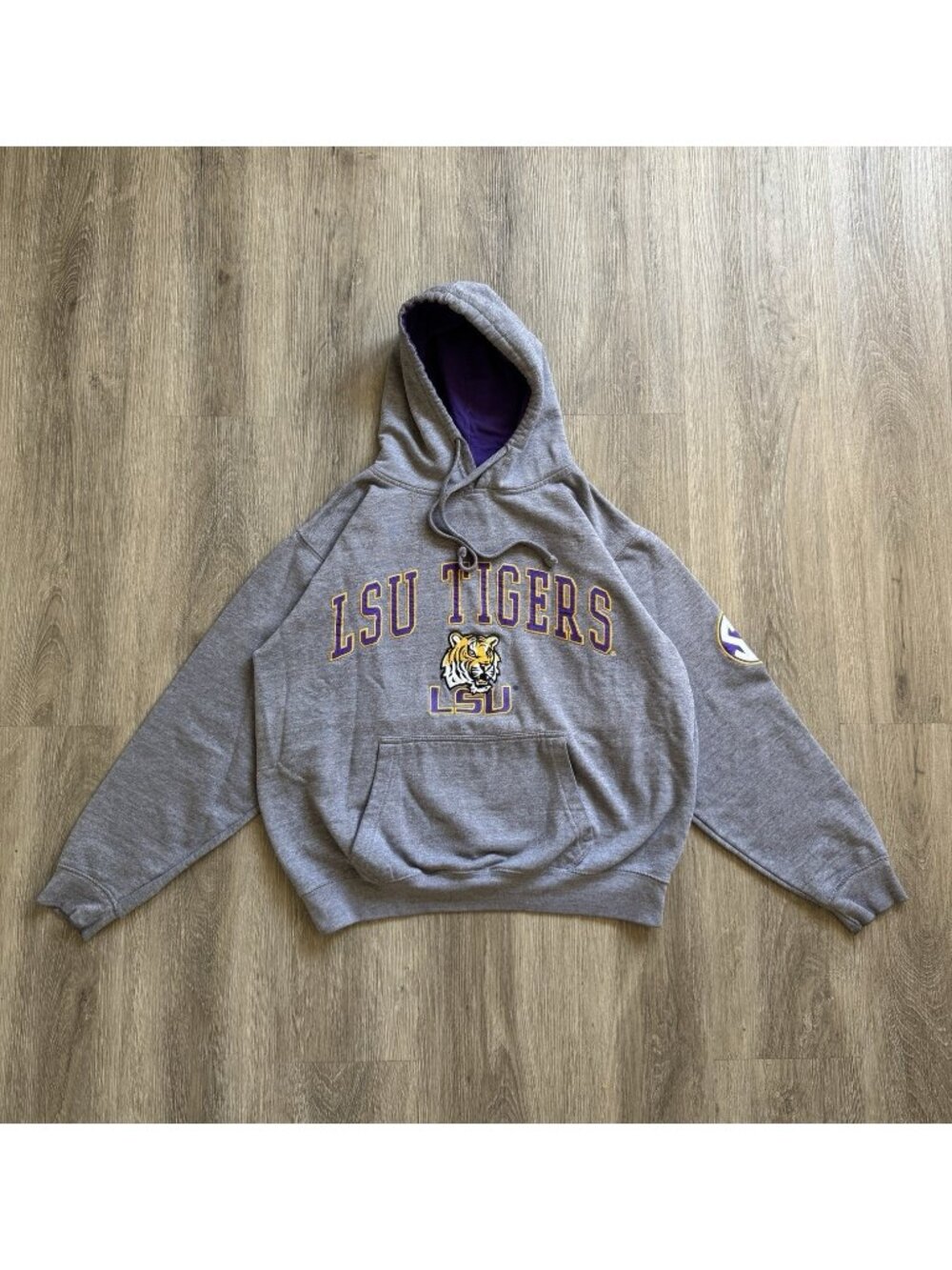 Rare Vintage Y2K LSU Tigers NCAA Gray Hoodie Sports Streewear Fits Medium